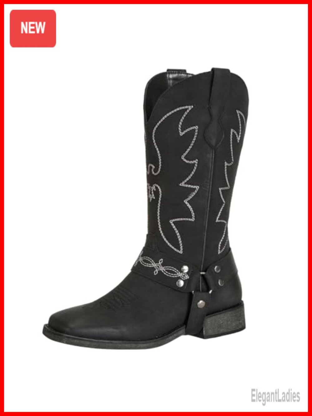 Womens Square Toe Western Cowboy Boots Wide Calf Faux Leather Mid-Calf
